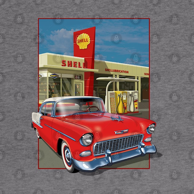 Gas station with 1955 Chevrolet. by candcretro